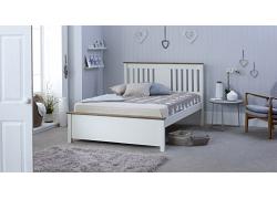 4ft6 Dorchester. Pure white,wood,wooden low foot end, bed frame.Shaker style. Drawer options 1